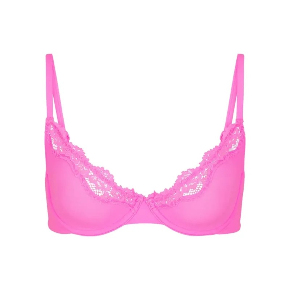SKIMS FITS EVERYBODY LACE UNLINED SCOOP BRA IN CLAY 34DDD